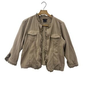 Nu Influence Jacket Womens Extra Large XL Tan Ruffle Trim 3/4 Sleeve Casual